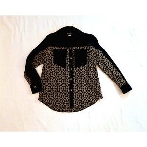 Vintage Carina Leopard Cheetah Print Shirt Blouse Medium Black Long Sleeve USA